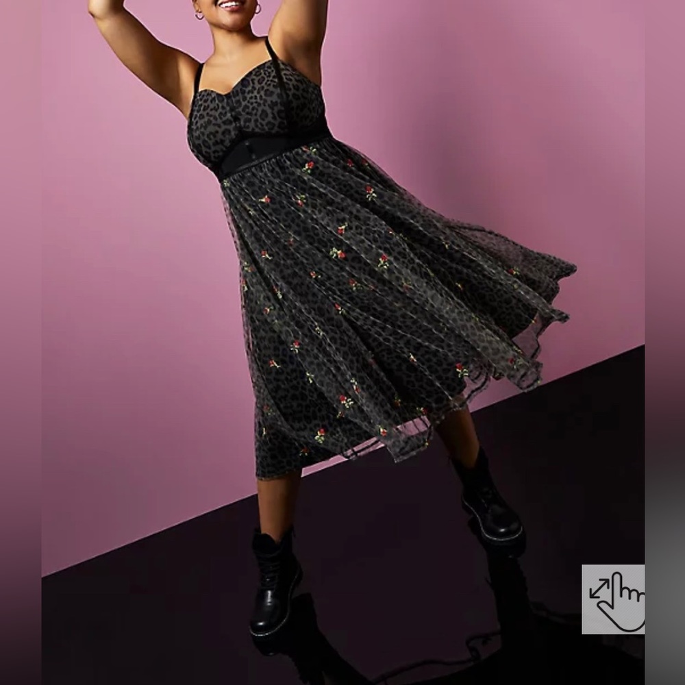Betsey Johnson Black Leopard Bustier Mesh MIDI Dress (Collaboration W/TORRID)